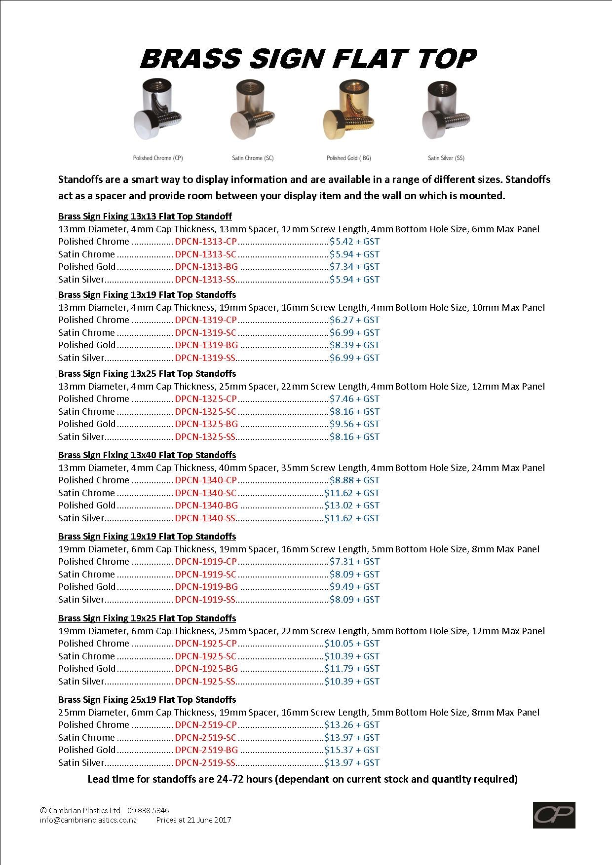 Standoff Brass Sign Flat Top Flyer
